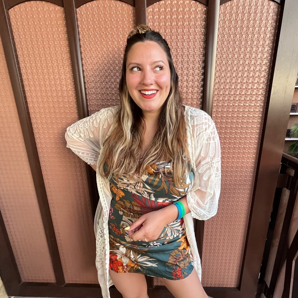 Shein tropical cowl neck dress